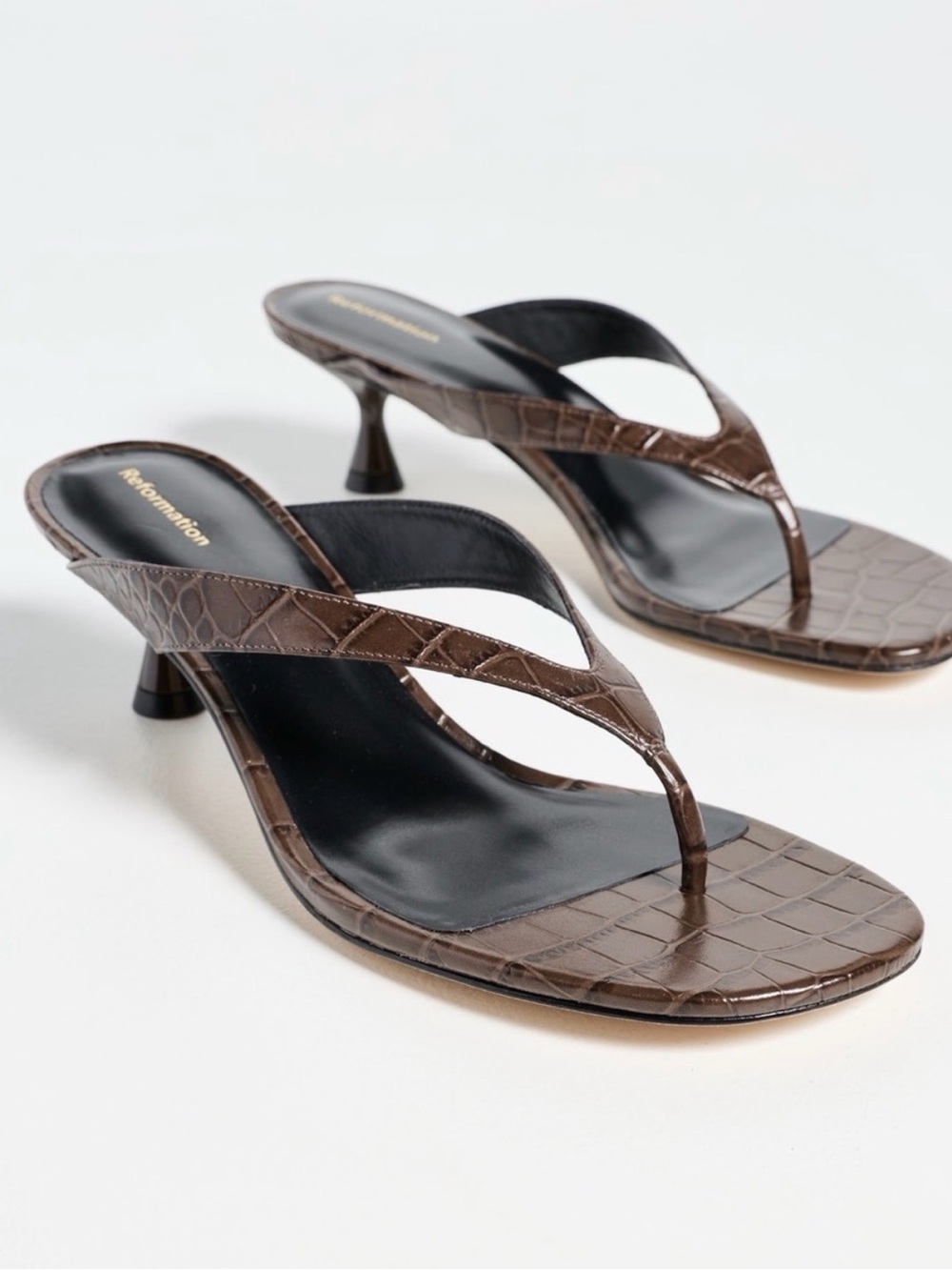 NEW! Reformation Sophie Brown Croc Heeled Sandal Size 6.5